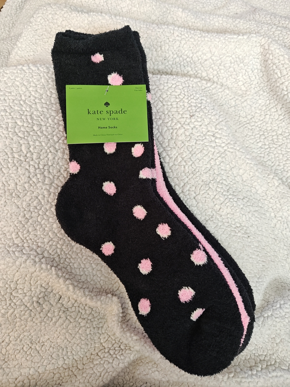 Kate Spade Black & Pink Polka Dot Cozy Home 3 Pair Socks - Picture 1 of 3
